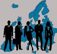 people silhouettes on world map background