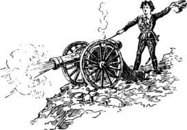 Artillerist shooting with Cannon, vintage illustration