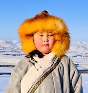 Mongolian boy in winter