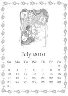 July 2016 Calendar with vintage drawing