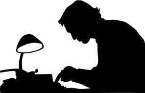 black silhouette of a writer at work