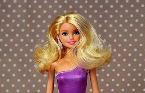 Barbie doll in a purple dress on a brown background