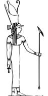 Black and white drawing of Egyptian Goddess clipart