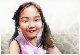 watercolor portrait of little asian girl