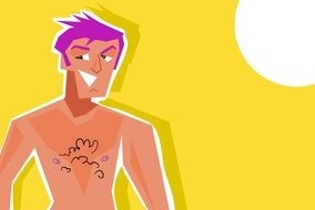 drawn cartoon man on the beach