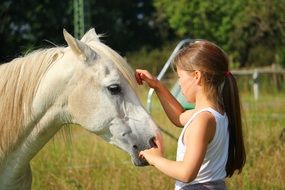 teen girl near a white horse