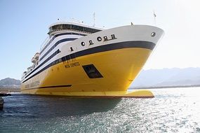 yellow cruise ship in the mediterranean