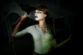 ghost with a crow for a halloween