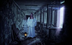 effect of a ghost in an abandoned corridor