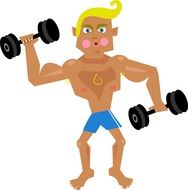 cartoon Man with weights, Fitness