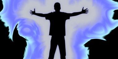 silhouette of a guy on a purple background