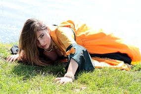 model in princess dress on the lakeside