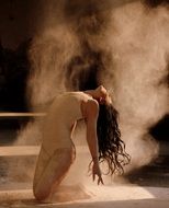long haired girl kneeling on scene, Dancer