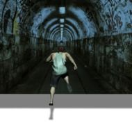 man in Jump to Tunnel, digital art