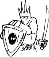 drawing of a warrior with a sword and shield