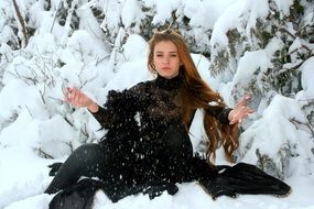 beautiful and cute Girl in Snow