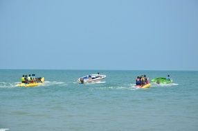 riding the banana boat in the ocean in Indonesia