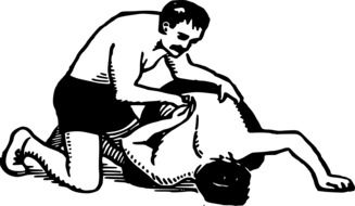 two men wrestling, vintage drawing