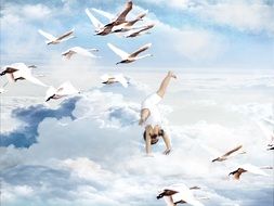 Child Clouds and swans drawing