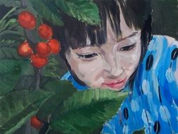 oil painting of the face of chinese actress tian wei