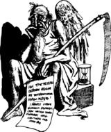 Black and drawing of the man with the beard and scythe clipart