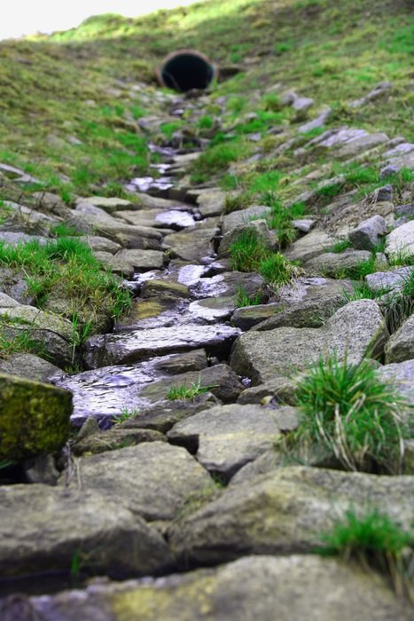 Water on the stones on the path