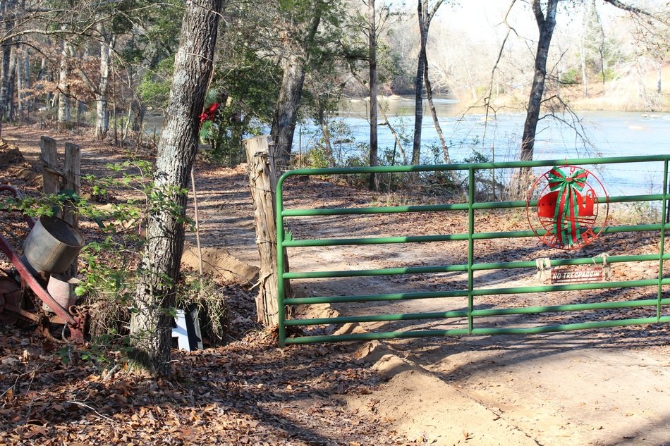 gate on the trail in the autumn forest