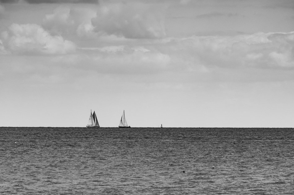 sailboats in bay