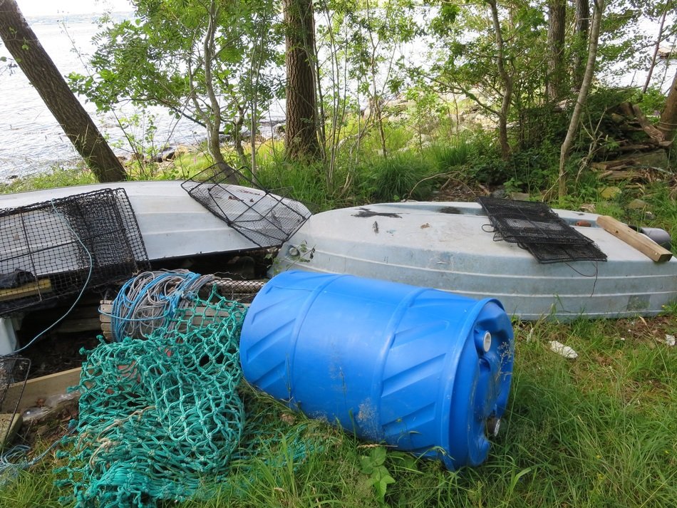 fishing boats and nets by the lake