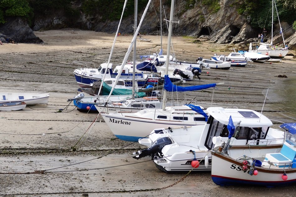 yachts on the shore in Newquay