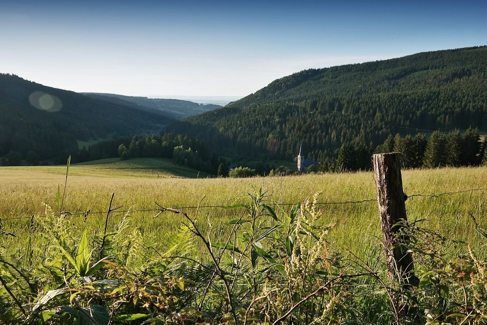remote view of the church in the valley