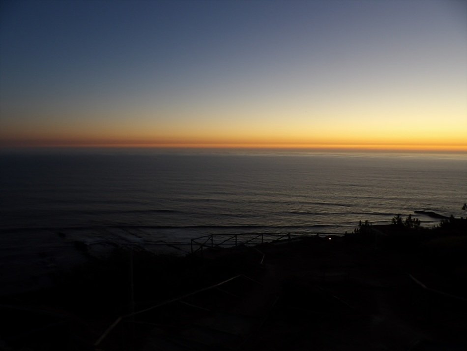 Beautiful and colorful sunset on horizon above the water in Portugal