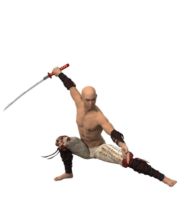 bald Fighter with sword, render