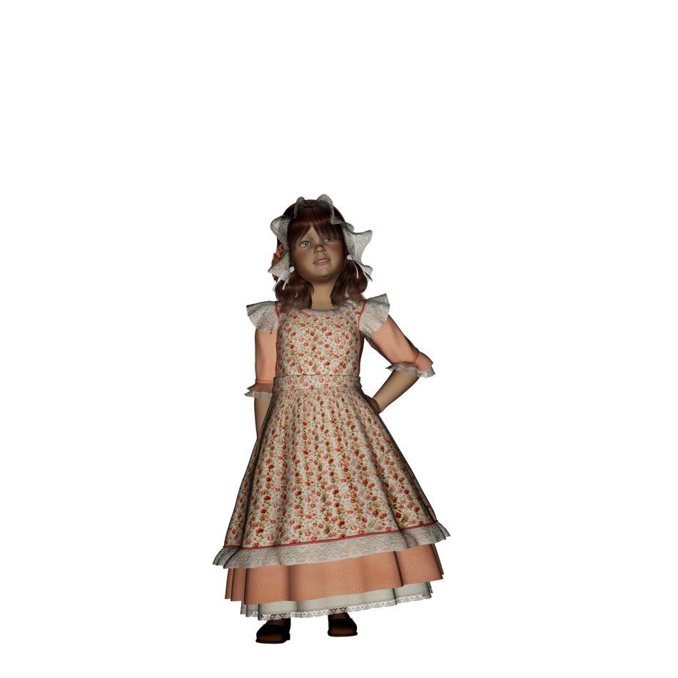 computer image of a doll in a beautiful dress