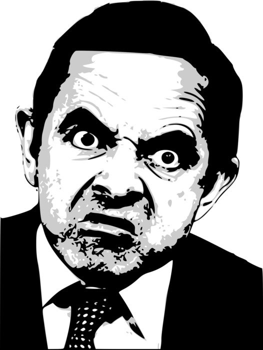 rowan atkinson makes a grimace, portrait of actor
