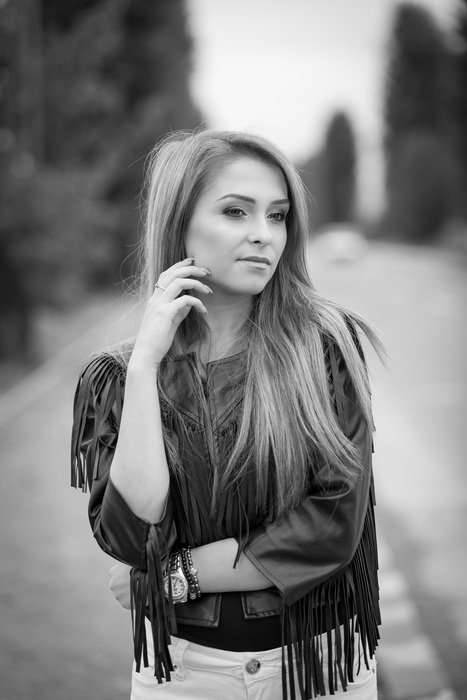 beautiful girl among nature in black and white image