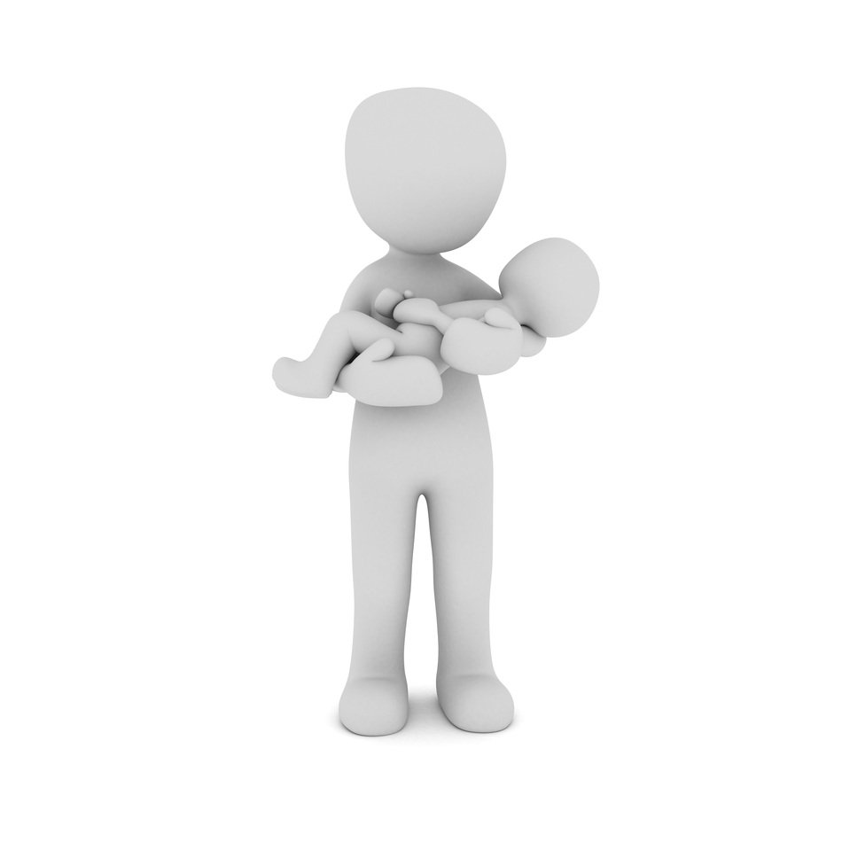 a parent with a child in her arms as a 3d model