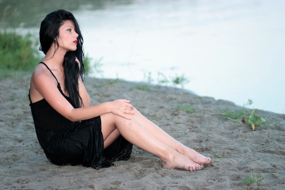 brunette on the lakeside
