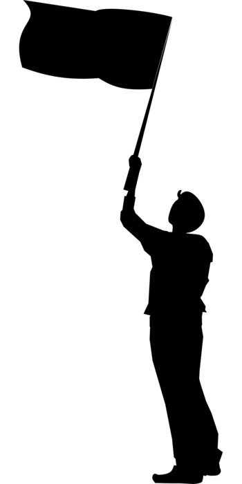black silhouette of a demonstrator with a flag