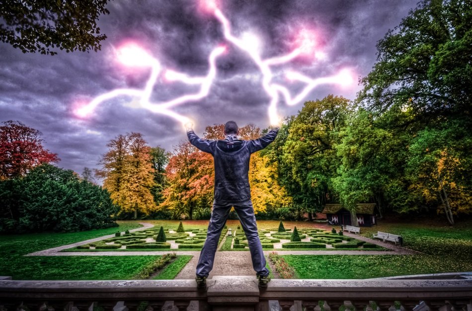 mystical image of a young man controlling lightning