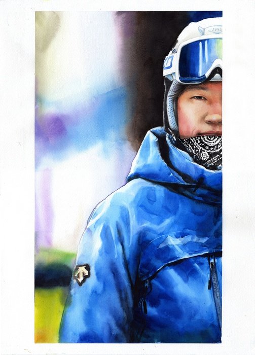 Watercolor portrait of the man with the helmet