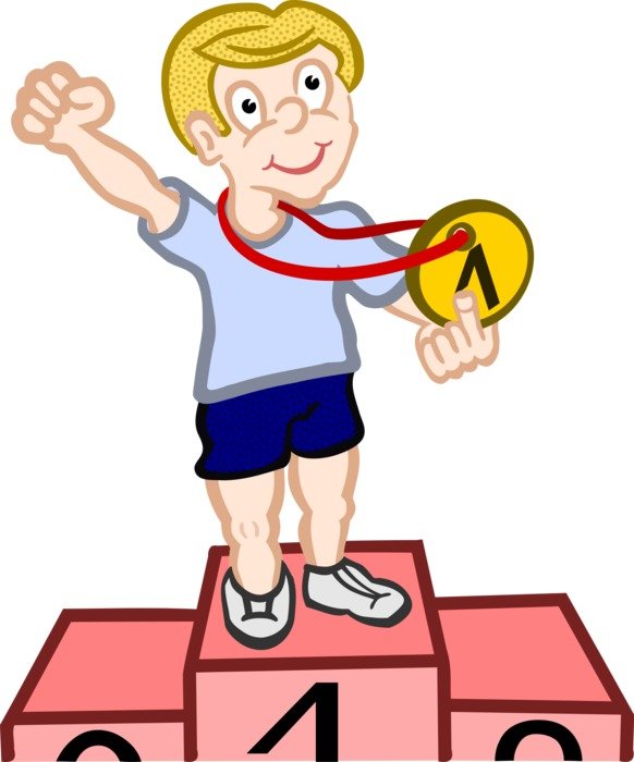 happy Boy with medal on Winner stand, illustration