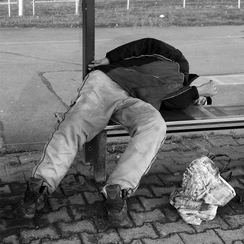 sleeping outdoor bum