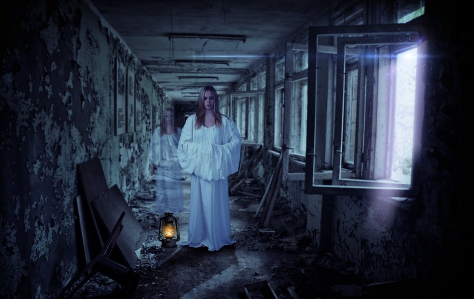effect of a ghost in an abandoned corridor