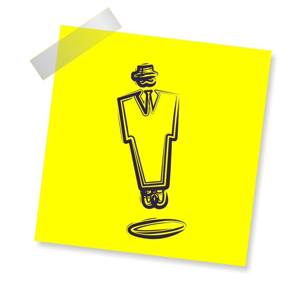 yellow sticker with the image of an unknown person
