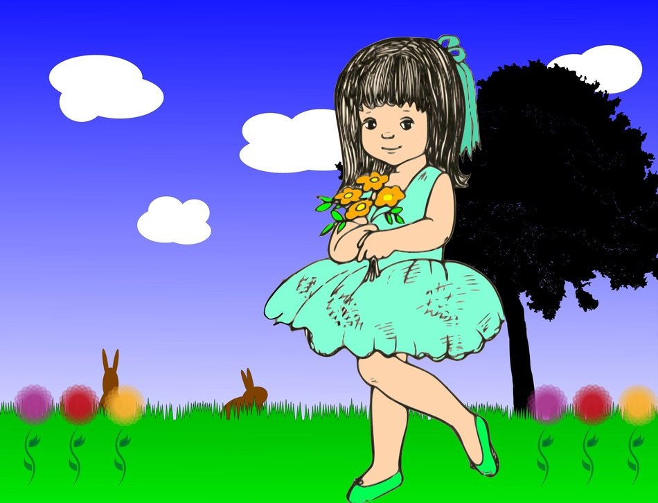 painted girl in the garden