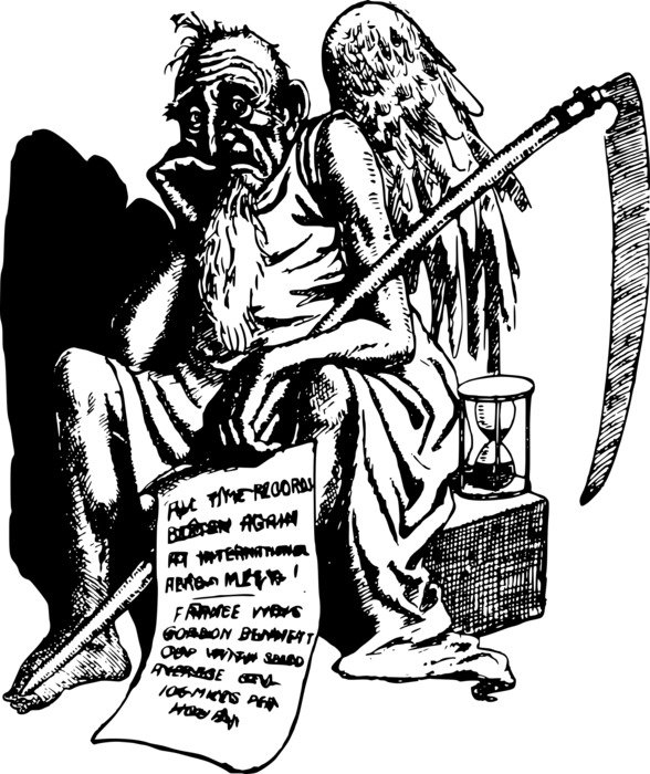 Black and drawing of the man with the beard and scythe clipart