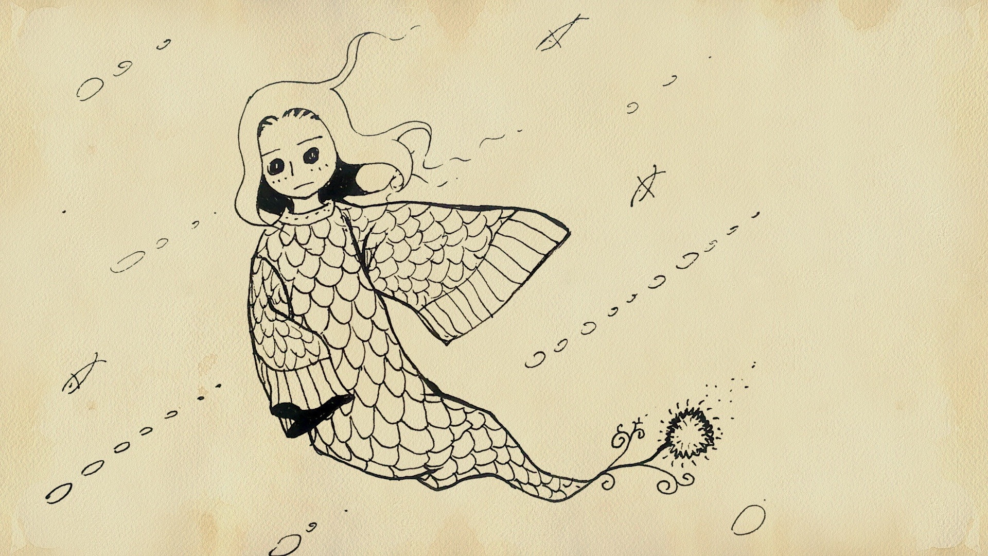 Девочка с рыбкой карандашом