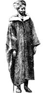 black and white graphic image of a man in a Moroccan suit