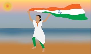 running woman with india National Flag above head, illustration